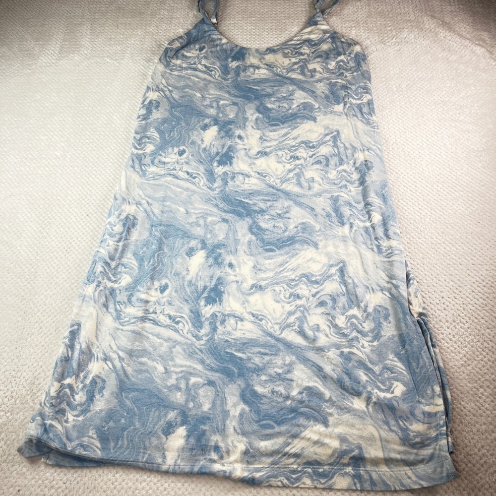 Soma Blue White Marble Swirl Print Chemise Nightgown Sleep Dress Womens Medium